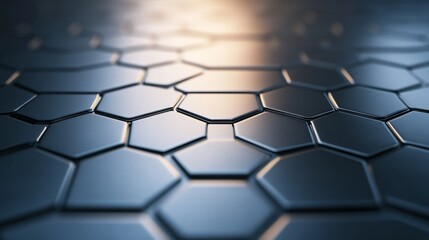 Abstract metallic hexagon grid, chrome and silver textures, reflective surfaces, futuristic sci-fi lighting, sharp interlocking hexagonal shapes, high-tech aesthetic