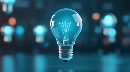 Wall Mural - a glowing blue light bulb against a dark background, symbolizing innovation, creativity, and bright 