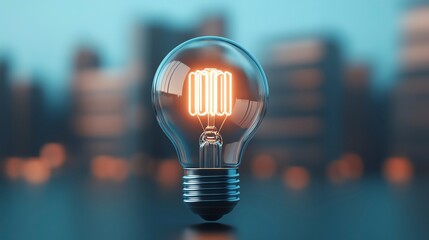 Wall Mural - a glowing light bulb stands out against a blurred urban background, symbolizing innovation and creat