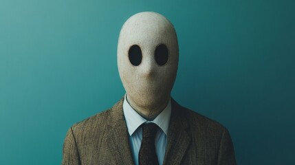 Poster - A man wearing a suit and tie with a mask on his face