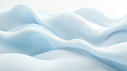 A calming 3D wave pattern in soft blue gradients, flowing gently across a bright white backdrop with subtle light reflections and smooth, flowing curves.