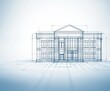 © Adisak - A minimalist architectural blueprint featuring a modern building design in a clean, blue-toned illustration.