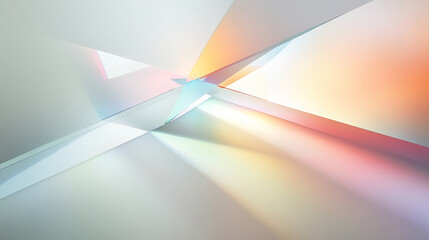 Wall Mural - a minimalist design with sharp, angular prisms refracting light into soft rainbow hues, casting colo