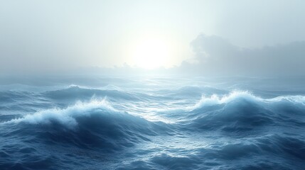 Wall Mural - the ocean is rough and choppy, with waves crashing against the shore
