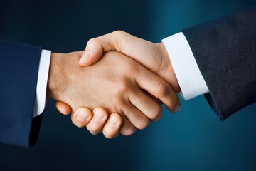 A close-up of two hands shaking, symbolizing agreement, partnership, or teamwork in a professional environment.