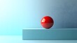 © horizon - A minimalist composition featuring a red sphere on a light blue rectangular platform against a pale blue background, emphasizing sharp geometric shapes and clean aesthetics.