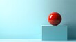 © horizon - A minimalist composition featuring a red sphere on a light blue rectangular platform against a pale blue background, emphasizing sharp geometric shapes and clean aesthetics.