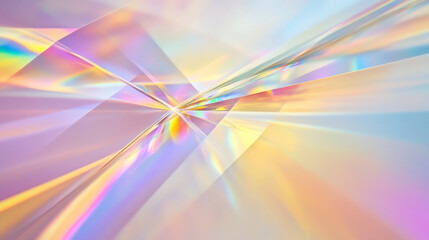 Poster - Floating prisms refract a rainbow of colors across a soft, gradient background, creating subtle, dynamic waves of light from violet to yellow.