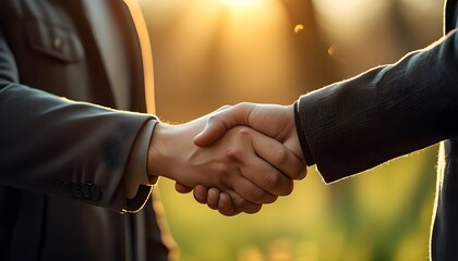 Sunlit handshake symbolizing partnership, agreement, and teamwork