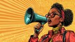 © Kingboy - Pop art woman shouting into megaphone with orange background
