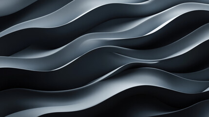 Poster - Smooth, undulating 3D waves in a monochromatic gray palette, creating a minimalist, futuristic abstract pattern with deep shadows and subtle light reflections.