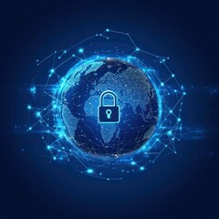 Canvas Print - Global Cyber Security Protection - Digital Lock on Earth