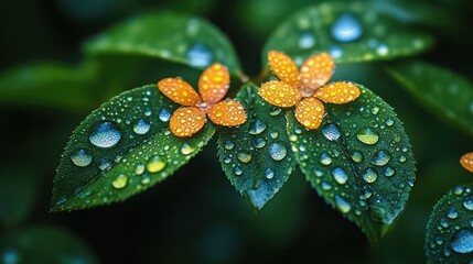 Wall Mural - A close up of a leaf with droplets of water on it