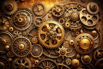 whimsical steampunk vintage clockwork machinery intricate warm_sepia