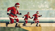 © Констянтин Батыльчук - A group of three santa claus playing soccer on a beach