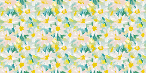 Wall Mural - a fun-loving and dreamy abstract pattern of daisies painted in a naive impressionistic style with gouache