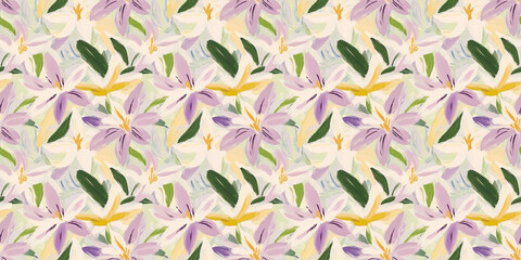 Wall Mural - a fun-loving and dreamy abstract pattern of lilies painted in a naive impressionistic style with gouache