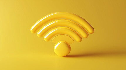 Wall Mural - 3d rendering of a wifi symbol standing on a yellow background