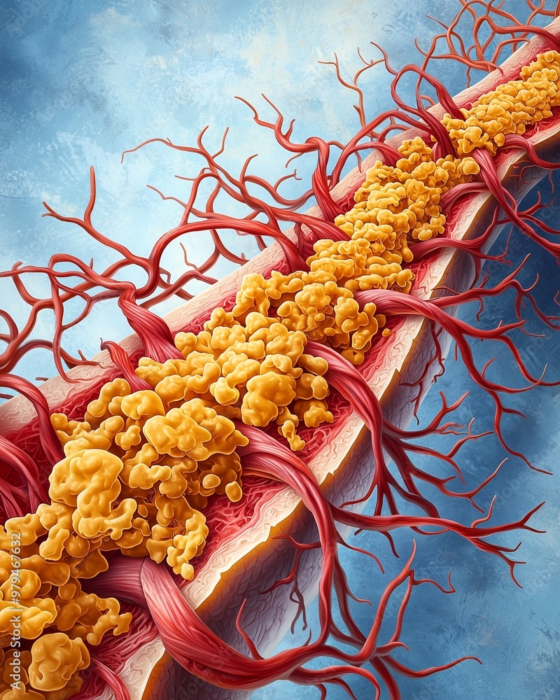 CAD that caused by atherosclerosis. Cholesterol in blood vessels ...