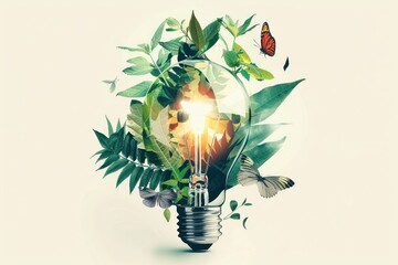 Poster - Leaves and butterfly Collage light bulb butterflies leaf lightbulb.