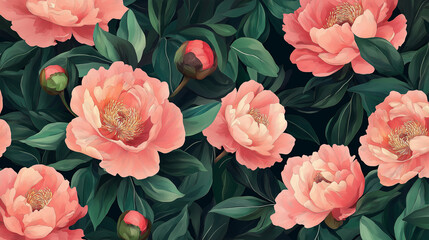 Poster - Beautiful floral pattern featuring pink peonies in full bloom