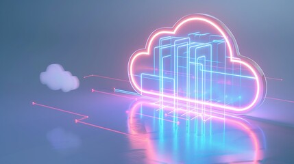 Wall Mural - A modern cloud computing illustration featuring glowing elements and digital architecture in a futuristic design.