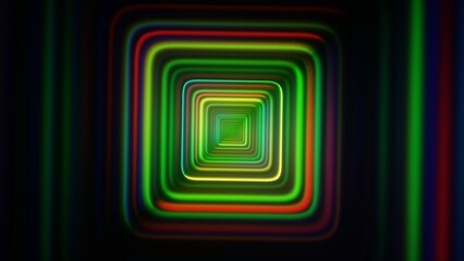 Wall Mural - Vibrant Neon Square Tunnel with Colorful Light Effects on Dark Background