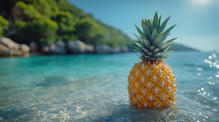 Sticker - Pineapple on a Tropical Beach