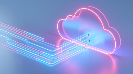 Sticker - A vibrant neon cloud design with glowing lines representing digital connection and cloud computing technology.