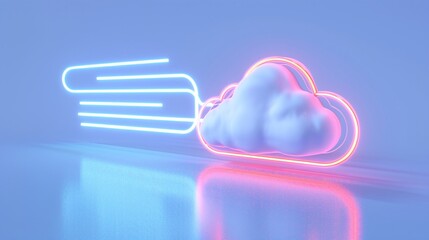 Sticker - A vibrant neon cloud illustration with wind elements, showcasing a modern and creative design concept in digital art.