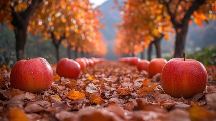 Wall Mural - Autumn Orchard with Red Apples