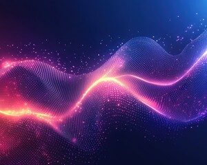 Wall Mural - Abstract wavy background with glowing particles in pink and blue color scheme.