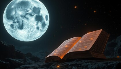 Wall Mural - the world of books, Moonlit Night