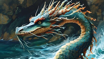 Wall Mural - Majestic and Enigmatic Sea Dragon Soaring Through Ocean Waves