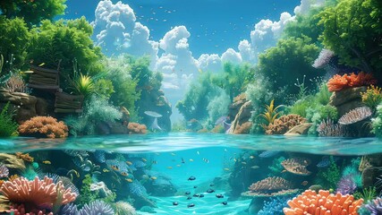 Wall Mural - animation vibrant oceanic reef in a tranquil tropical setting generated with ai