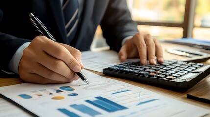 Wall Mural - Businessman Analyzing Financial Data and Reports on Computer