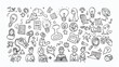 © jbstocks - A various character doodle illustration of people finding creative ideas concept, thinking, reading, find solution or knowledge, imagination, Generative AI illustrations.