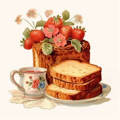 Wall Mural - Vintage breakfast floral strawberries