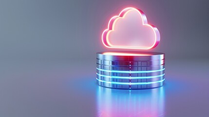 Futuristic cloud storage concept with neon elements, symbolizing data management and technology innovation.