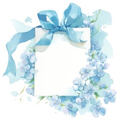 Wall Mural - Floral frame with blue ribbon