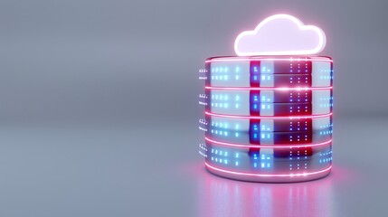 Wall Mural - Futuristic data storage with glowing servers and a cloud symbol, representing modern technology and cloud computing.