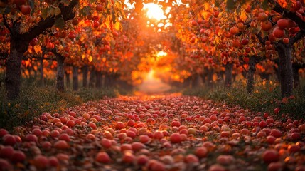 Wall Mural - Autumn Orchard with Fallen Apples