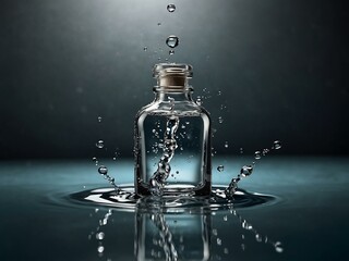 Wall Mural - Beauty serum bottle splashing in water, showing purity and hydration.