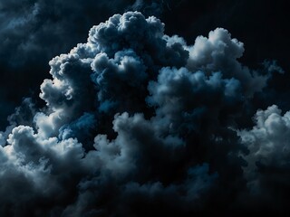 Wall Mural - Billowing smoke clouds in moody blue tones against a dark background.