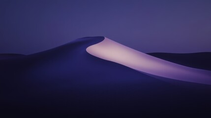 Wall Mural - The sand dunes form an empty desert landscape with a purple gradient starry sky on top.