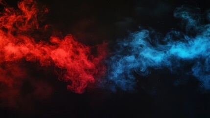 dynamic red vs blue smoke effect on black background abstract dust cloud vector illustration