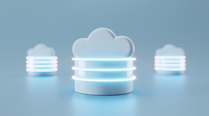 Stylish cloud storage representation with glowing elements, perfect for technology and data management themes.