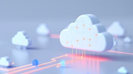 Poster - Stylized cloud computing concept with glowing connections, representing digital storage and data transfer technologies.