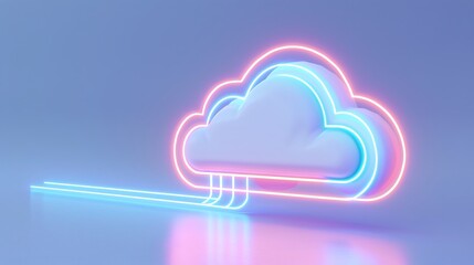 Sticker - Vibrant neon cloud design with glowing lines, representing modern technology and data storage in a visually appealing style.