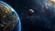 © Lahiru - A massive asteroid meteor approaching or impacting Earth. Astronomy, meteorite concept.